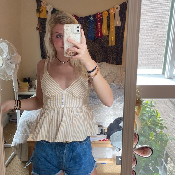 Yellow Pin stripped peplum tank - Picture 3 of 3